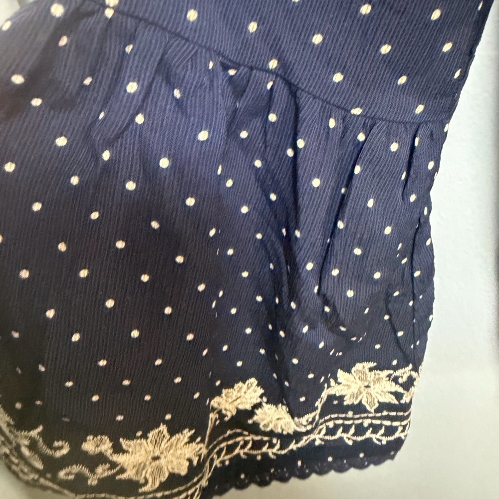 Blu Pepper Navy Floral Embroidered Blouse Tie Waist S - Picture 4 of 5